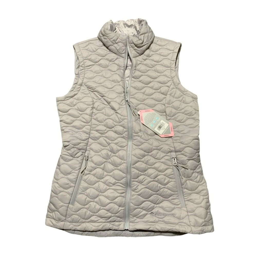Free Country Ladies Small Silver Chip Quilted Vest Recycled Polyester Eco-Friend